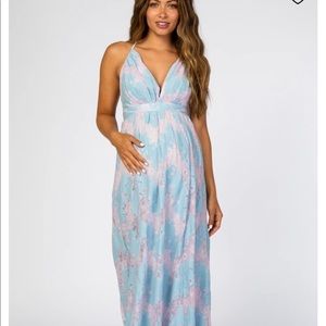 Pink Blush Light Blue & Pink Lace Maternity Dress